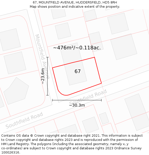 67, MOUNTFIELD AVENUE, HUDDERSFIELD, HD5 8RH: Plot and title map