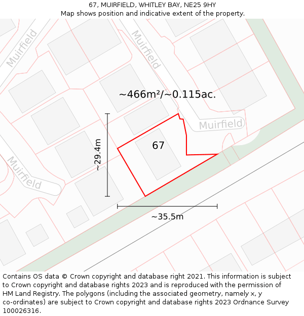 67, MUIRFIELD, WHITLEY BAY, NE25 9HY: Plot and title map