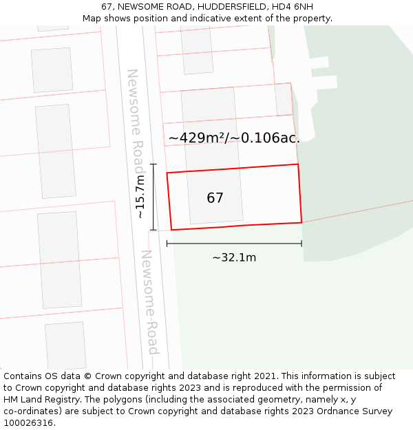 67, NEWSOME ROAD, HUDDERSFIELD, HD4 6NH: Plot and title map