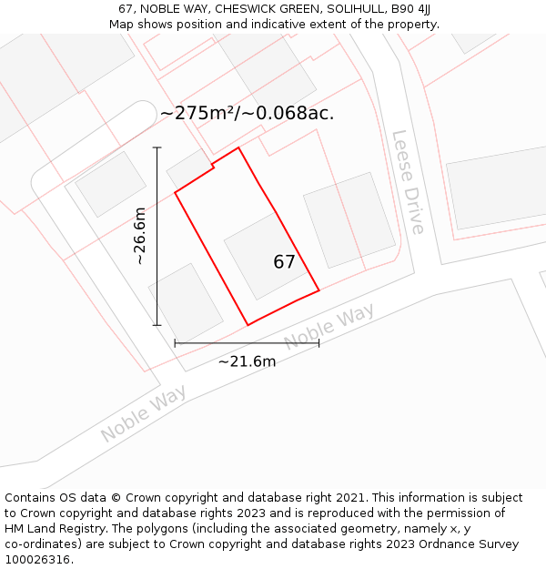 67, NOBLE WAY, CHESWICK GREEN, SOLIHULL, B90 4JJ: Plot and title map