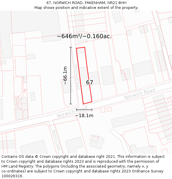 67, NORWICH ROAD, FAKENHAM, NR21 8HH: Plot and title map