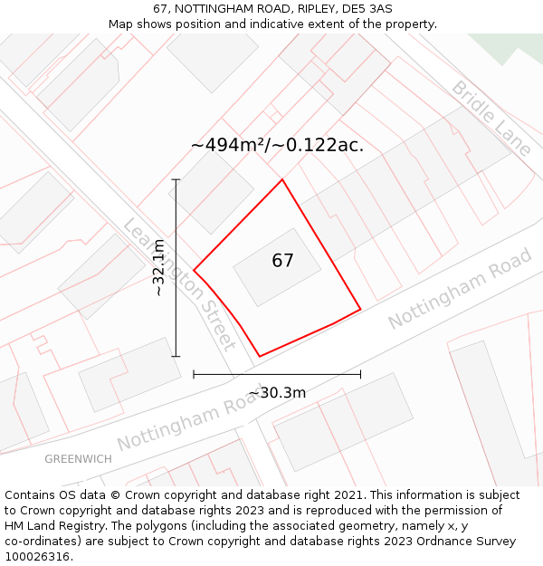 67, NOTTINGHAM ROAD, RIPLEY, DE5 3AS: Plot and title map