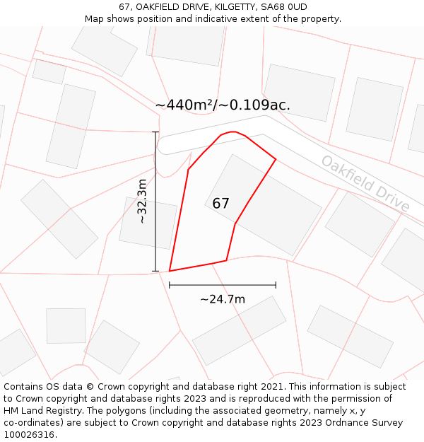 67, OAKFIELD DRIVE, KILGETTY, SA68 0UD: Plot and title map