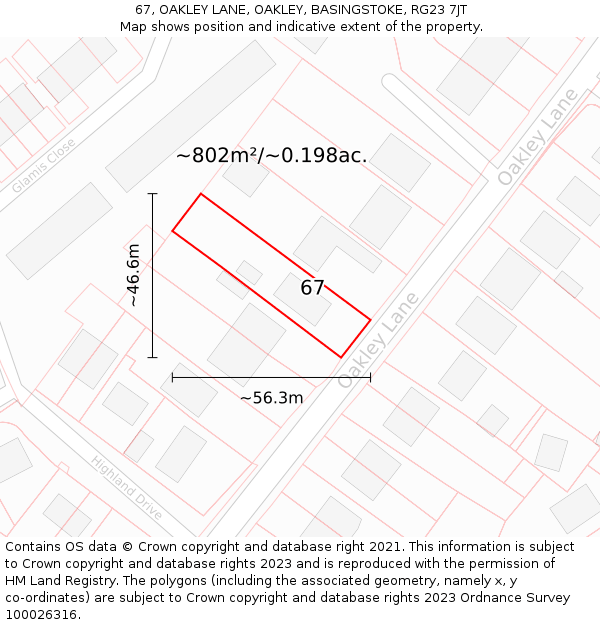 67, OAKLEY LANE, OAKLEY, BASINGSTOKE, RG23 7JT: Plot and title map