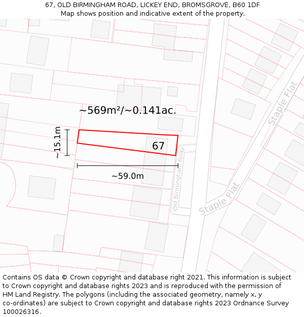 67, OLD BIRMINGHAM ROAD, LICKEY END, BROMSGROVE, B60 1DF: Plot and title map