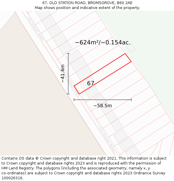 67, OLD STATION ROAD, BROMSGROVE, B60 2AE: Plot and title map