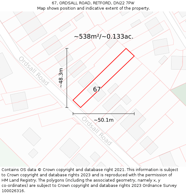 67, ORDSALL ROAD, RETFORD, DN22 7PW: Plot and title map