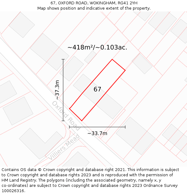 67, OXFORD ROAD, WOKINGHAM, RG41 2YH: Plot and title map