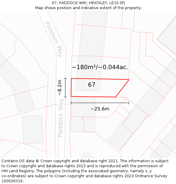 67, PADDOCK WAY, HINCKLEY, LE10 0FJ: Plot and title map