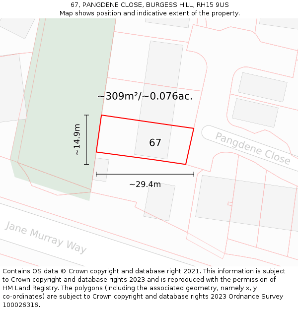 67, PANGDENE CLOSE, BURGESS HILL, RH15 9US: Plot and title map