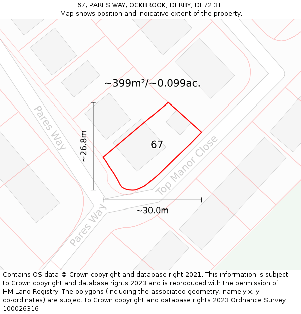 67, PARES WAY, OCKBROOK, DERBY, DE72 3TL: Plot and title map
