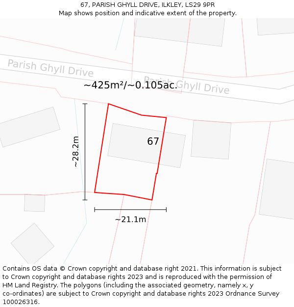 67, PARISH GHYLL DRIVE, ILKLEY, LS29 9PR: Plot and title map