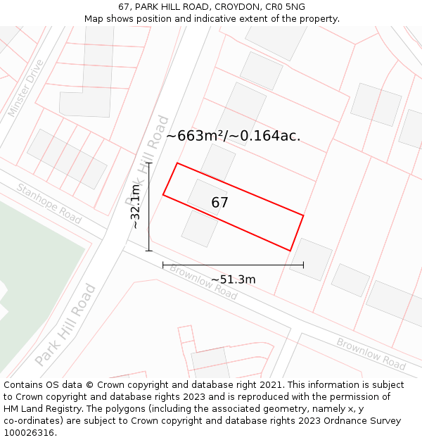 67, PARK HILL ROAD, CROYDON, CR0 5NG: Plot and title map