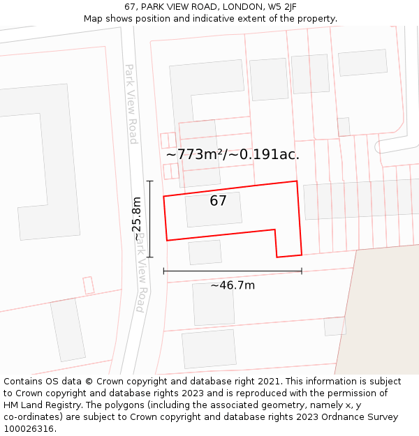 67, PARK VIEW ROAD, LONDON, W5 2JF: Plot and title map