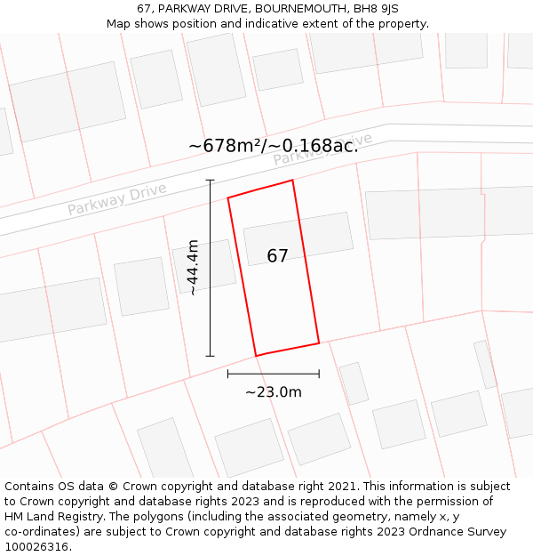 67, PARKWAY DRIVE, BOURNEMOUTH, BH8 9JS: Plot and title map