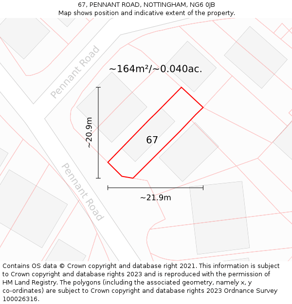 67, PENNANT ROAD, NOTTINGHAM, NG6 0JB: Plot and title map