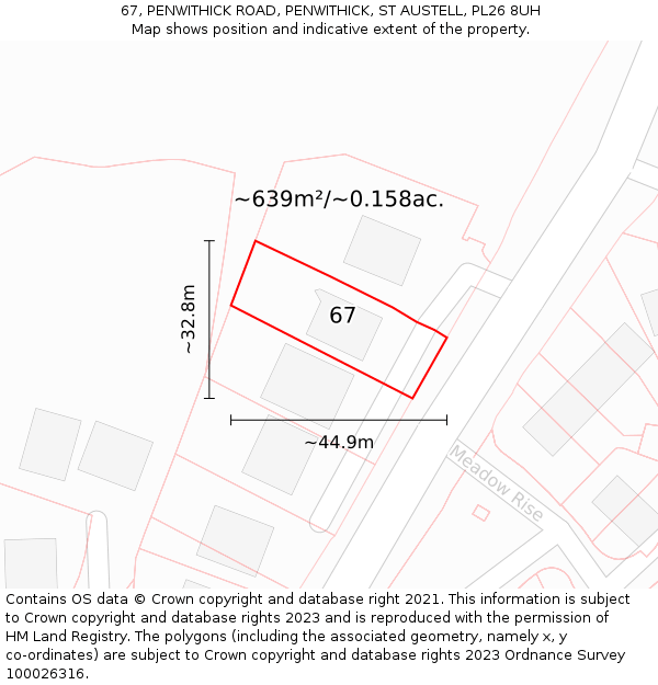 67, PENWITHICK ROAD, PENWITHICK, ST AUSTELL, PL26 8UH: Plot and title map