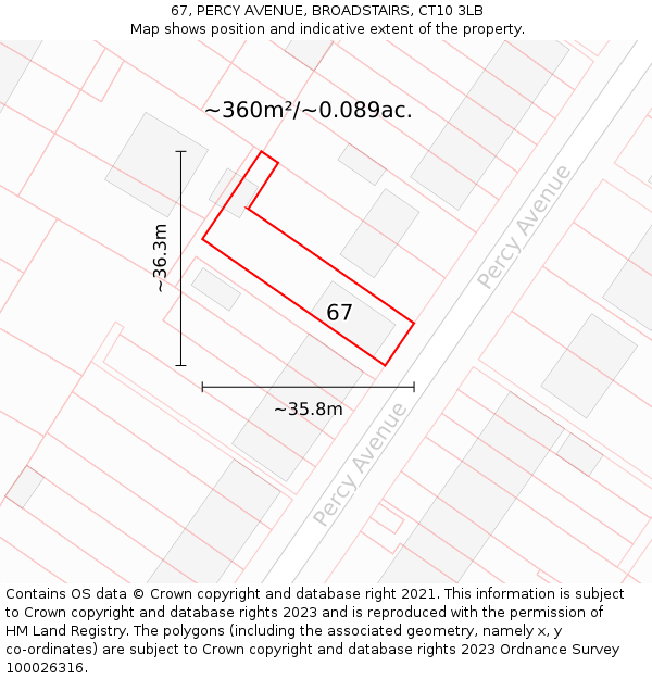 67, PERCY AVENUE, BROADSTAIRS, CT10 3LB: Plot and title map