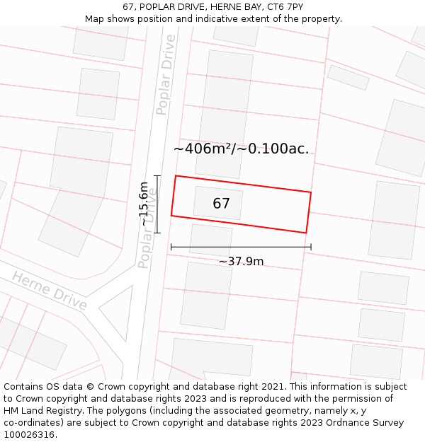 67, POPLAR DRIVE, HERNE BAY, CT6 7PY: Plot and title map