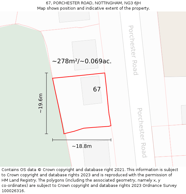 67, PORCHESTER ROAD, NOTTINGHAM, NG3 6JH: Plot and title map