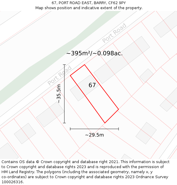 67, PORT ROAD EAST, BARRY, CF62 9PY: Plot and title map