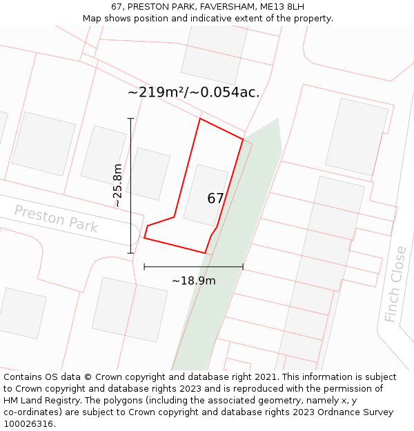 67, PRESTON PARK, FAVERSHAM, ME13 8LH: Plot and title map