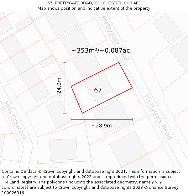 67, PRETTYGATE ROAD, COLCHESTER, CO3 4ED: Plot and title map