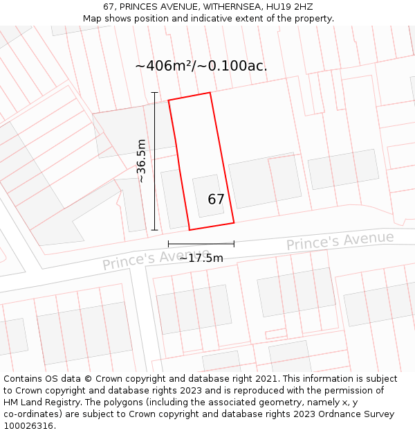 67, PRINCES AVENUE, WITHERNSEA, HU19 2HZ: Plot and title map