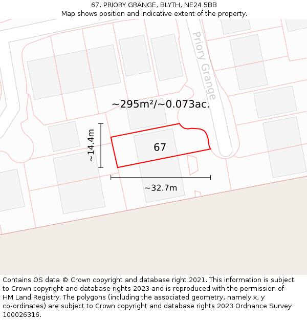 67, PRIORY GRANGE, BLYTH, NE24 5BB: Plot and title map