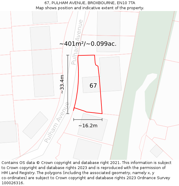 67, PULHAM AVENUE, BROXBOURNE, EN10 7TA: Plot and title map