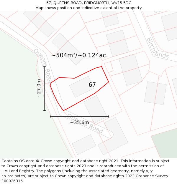 67, QUEENS ROAD, BRIDGNORTH, WV15 5DG: Plot and title map