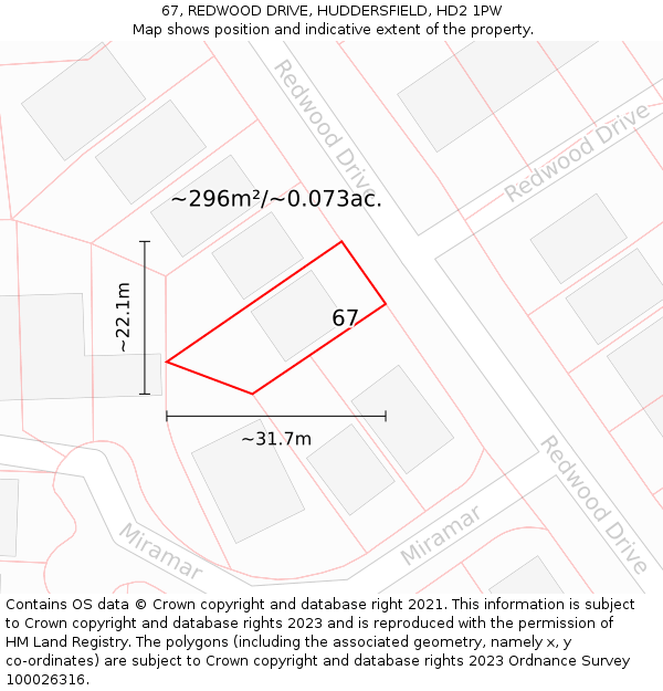 67, REDWOOD DRIVE, HUDDERSFIELD, HD2 1PW: Plot and title map