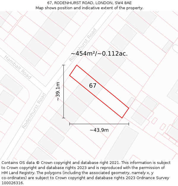 67, RODENHURST ROAD, LONDON, SW4 8AE: Plot and title map