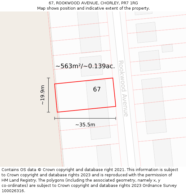 67, ROOKWOOD AVENUE, CHORLEY, PR7 1RG: Plot and title map