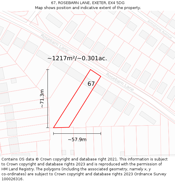 67, ROSEBARN LANE, EXETER, EX4 5DG: Plot and title map