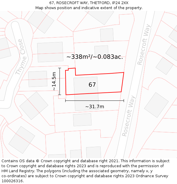 67, ROSECROFT WAY, THETFORD, IP24 2XX: Plot and title map