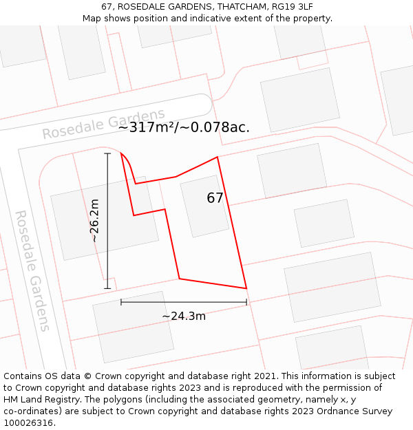 67, ROSEDALE GARDENS, THATCHAM, RG19 3LF: Plot and title map