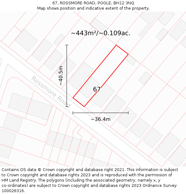 67, ROSSMORE ROAD, POOLE, BH12 3NQ: Plot and title map