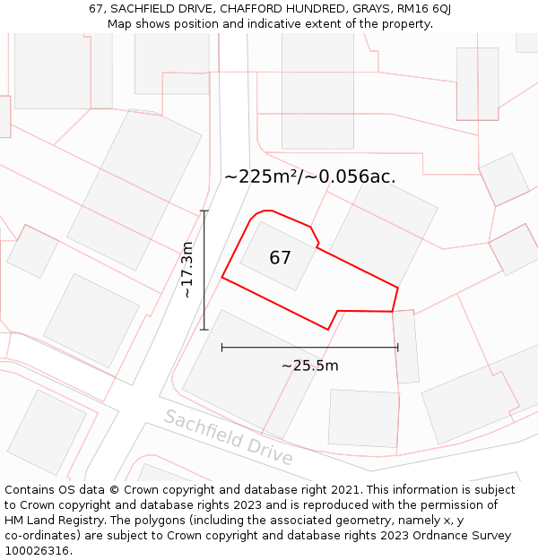 67, SACHFIELD DRIVE, CHAFFORD HUNDRED, GRAYS, RM16 6QJ: Plot and title map