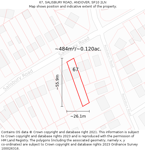 67, SALISBURY ROAD, ANDOVER, SP10 2LN: Plot and title map