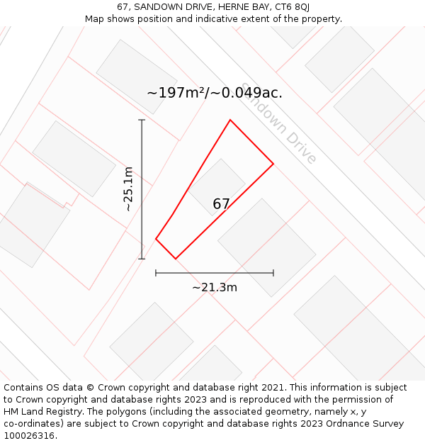 67, SANDOWN DRIVE, HERNE BAY, CT6 8QJ: Plot and title map