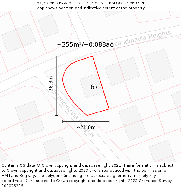 67, SCANDINAVIA HEIGHTS, SAUNDERSFOOT, SA69 9PF: Plot and title map