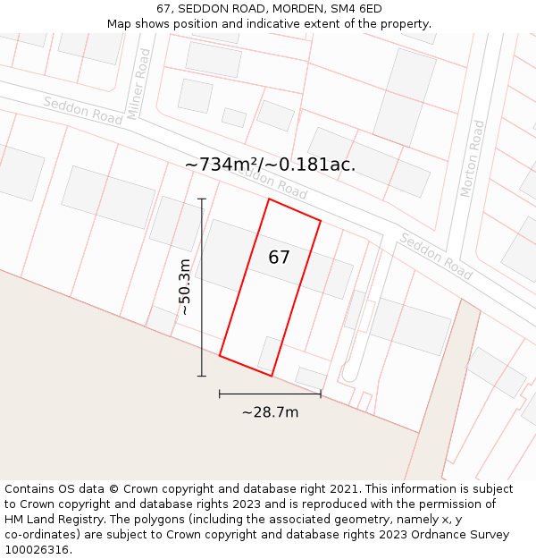 67, SEDDON ROAD, MORDEN, SM4 6ED: Plot and title map