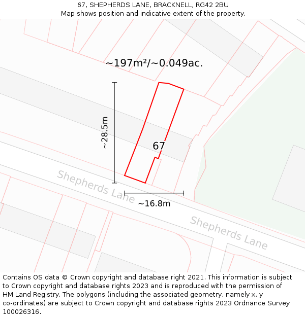 67, SHEPHERDS LANE, BRACKNELL, RG42 2BU: Plot and title map