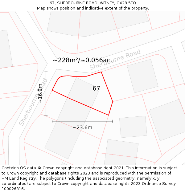 67, SHERBOURNE ROAD, WITNEY, OX28 5FQ: Plot and title map