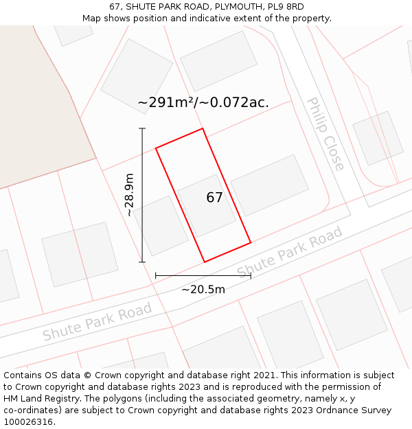 67, SHUTE PARK ROAD, PLYMOUTH, PL9 8RD: Plot and title map