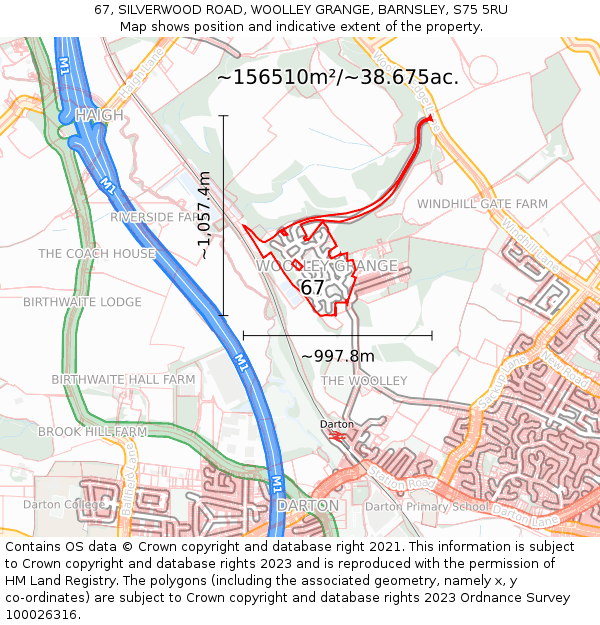 67, SILVERWOOD ROAD, WOOLLEY GRANGE, BARNSLEY, S75 5RU: Plot and title map