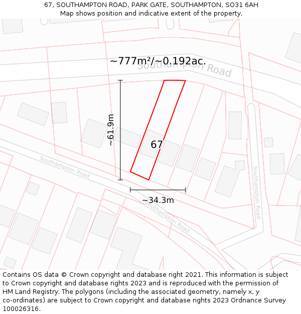 67, SOUTHAMPTON ROAD, PARK GATE, SOUTHAMPTON, SO31 6AH: Plot and title map