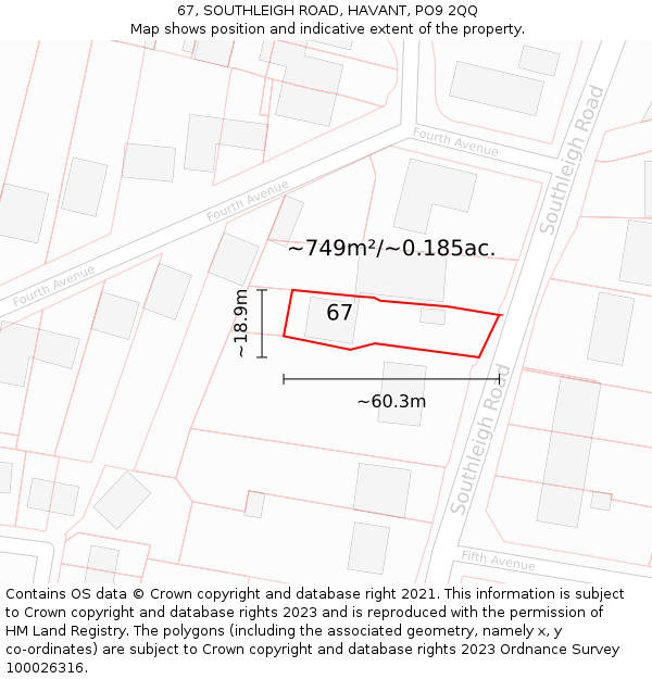 67, SOUTHLEIGH ROAD, HAVANT, PO9 2QQ: Plot and title map