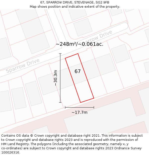 67, SPARROW DRIVE, STEVENAGE, SG2 9FB: Plot and title map